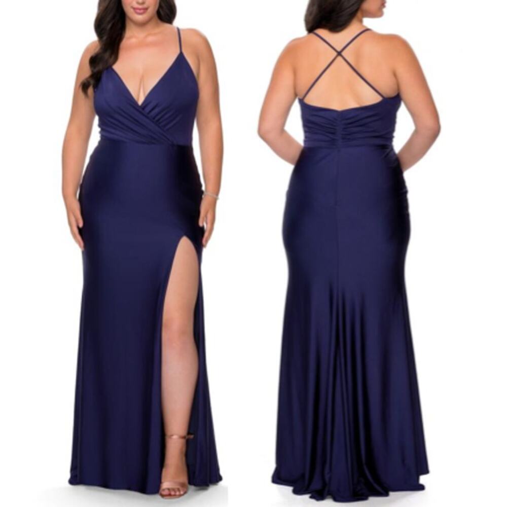 La Femme Curve Sz 14‎ 29022 Criss Cross Dress in Navy Blue